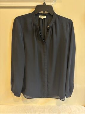 Reiss Navy Long-Sleeve Button-Down Silk-Feel Shirt
